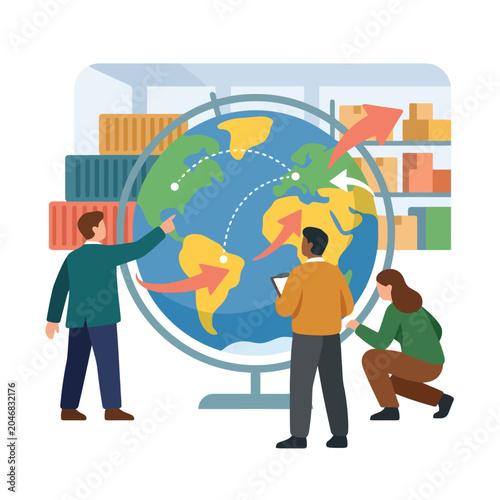 Bright flat vector team tracking global warehouse