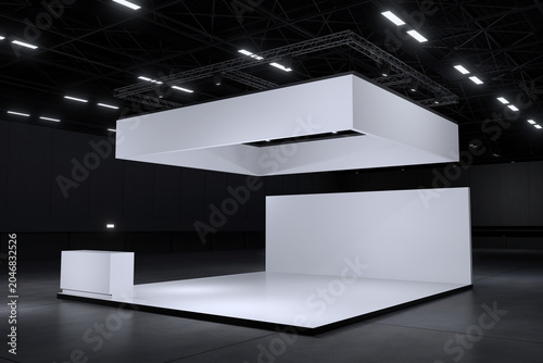 Exhibition stand for mockup and Corporate identity,Display design.Empty booth Design.Retail booth elements in Exhibition hall.booth Design trade show.Blank Booth system of Graphic Resources.3d render.