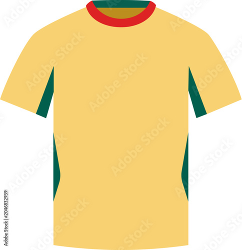 Striking Ghana National Football Team FIFA World Cup jersey design, featuring vibrant yellow, red, and green colors in a clean flat vector illustration.