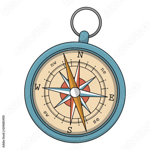 Vintage nautical compass navigation instrument isolated on white background
