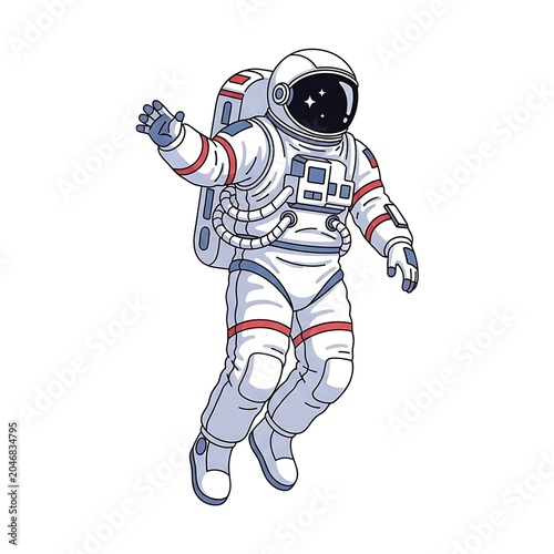 Cartoon robot with glowing eyes and arms raised.