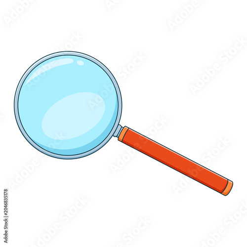 Magnifying glass instrument with orange handle and blue lens