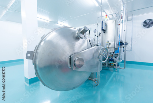Slika na platnu Industrial stainless steel retort sterilizer open chamber modern food processing