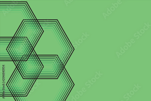 Modern Geometric Hexagon Pattern with Black Lines on Green Background