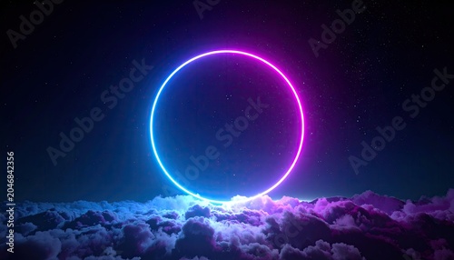 Neon Circle Light Over Cloudscape at Night