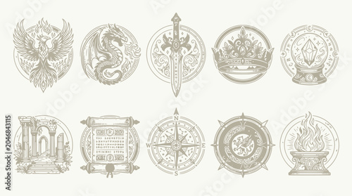 Obraz na płótnie Mushroom hunting equipment line icons collection with compass magnifying glass and boots