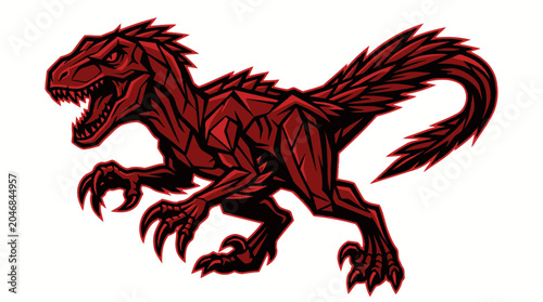 Konstfotografi Aggressive Red Raptor Dinosaur Illustration, Fierce Predator, Graphic Style