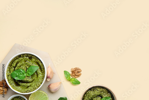 Bowl with delicious pesto s...