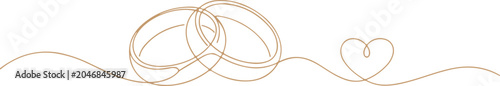 Konstfotografi Golden line art of intertwined rings and heart on for love and wedding concepts