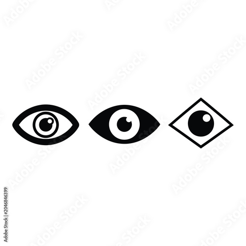 Blackandwhite illustration of three different shaped human eyes  side view icon