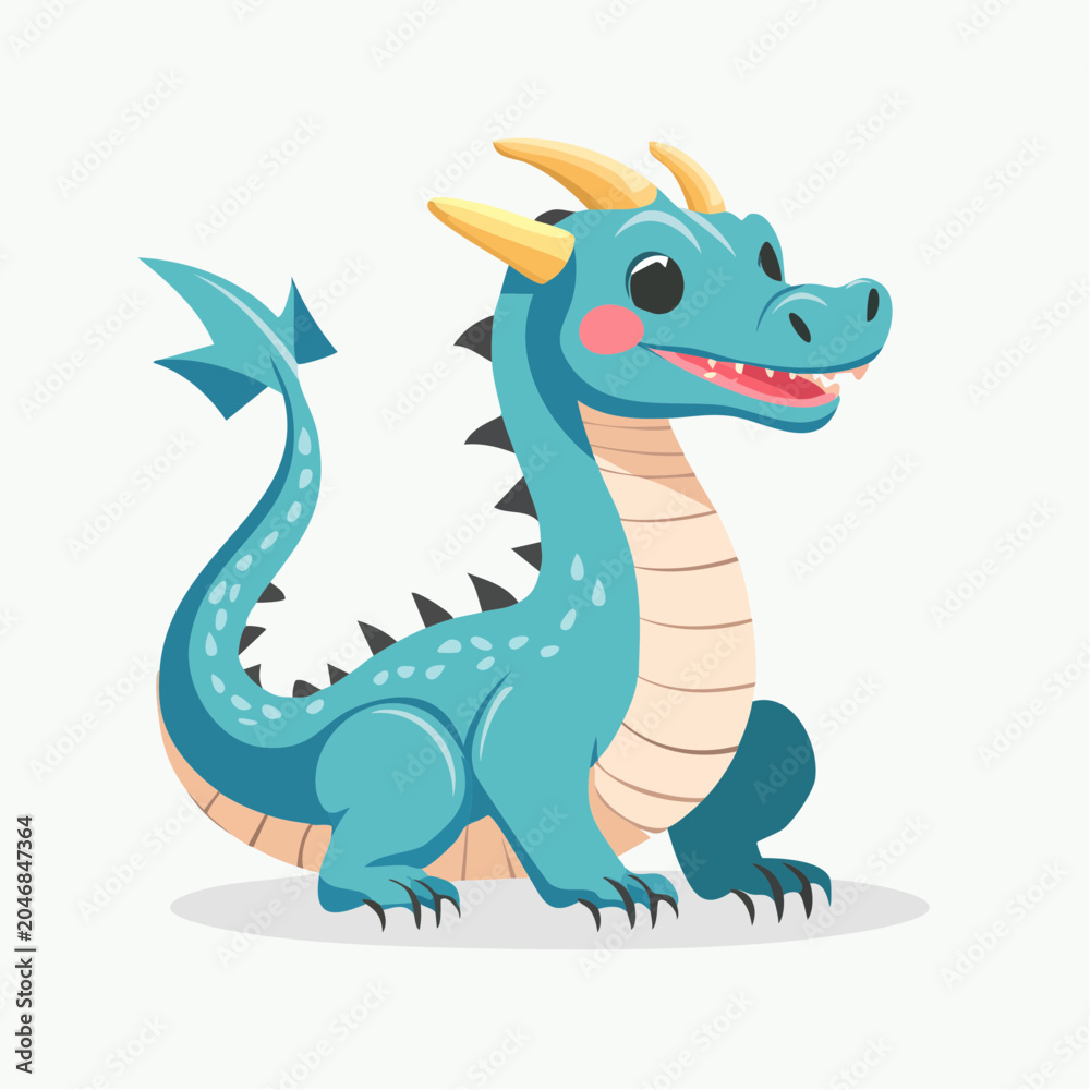 Naklejka premium Cute cartoon blue dragon sitting