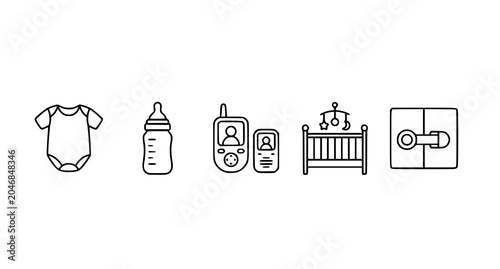 Fotografía Baby essentials icons line drawing