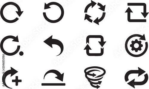 Foto Collection of diverse arrow icons representing refresh, reload, undo, redo, and rotation concepts