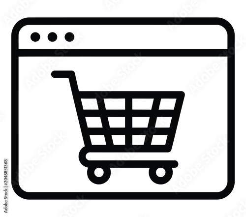 Online Shopping Cart Web Icon - E Commerce Store Outline Vector Illustration