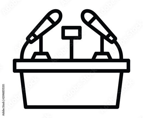 Podcast Recording Studio Microphones Line Icon Vector Illustration