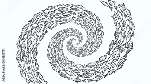 Photos Fish Swirl Illustration: Schooling Behavior, Spiral Pattern, Artistic Design