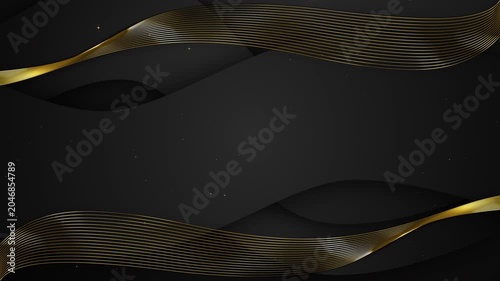 Premium Dark Wallpaper with Curved Golden Lines and Stars Awards Trailer Titles Cinematic Openers Intro Luxury Background Loop