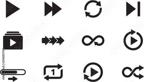 Schilderij op canvas Set of media player control icons for digital interfaces.
