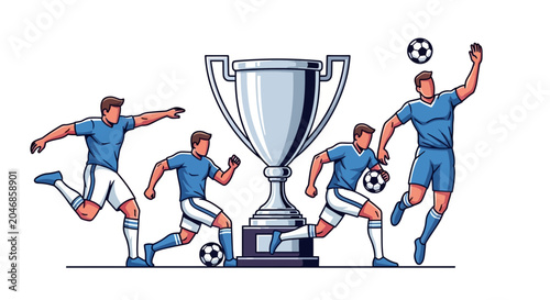 Konstfotografi Soccer Players Celebrating Around Championship Trophy
