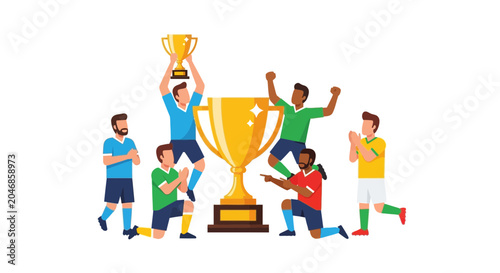 Photos Soccer Team Celebrating Victory with Trophy