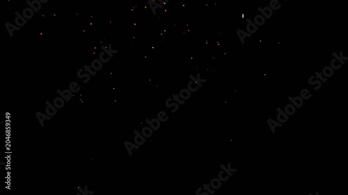 Flying hot orange sparks on black background, flickering particle effect for overlay