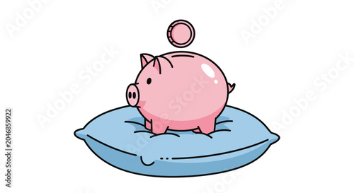 Pink cartoon pig resting on a blue pillow, transparent background