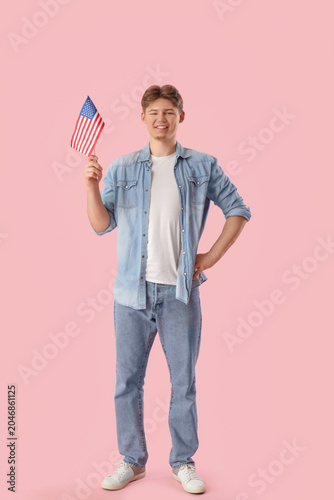 Young man with flag of USA ...