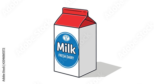 Red capped milk carton with blue label and cow illustration