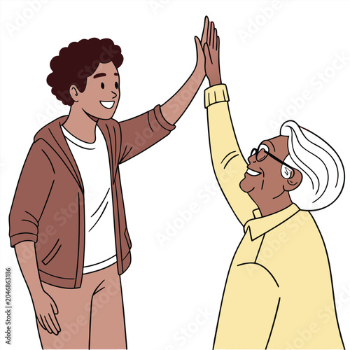 young-adult-and-elderly-high-fiving-isolated-on-pu.eps
