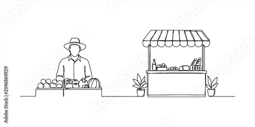 Cuadro en lienzo Man at fruit stand with market stall