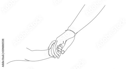 Foto Parent and child holding hands, minimalist line art, symbol of love and connecti