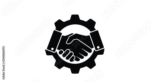 Bild auf Leinwand Handshake with gear silhouette on a white background