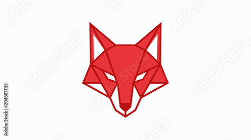 Geometric Red Fox Head Logo, Origami Style, Minimalist Animal Icon, Vector Art