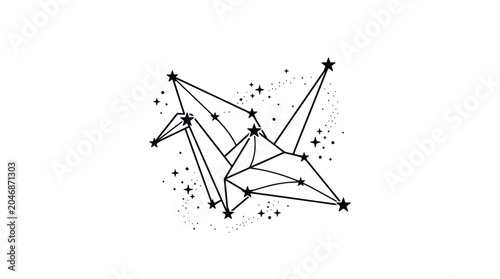 Origami Crane Constellation: Geometric Bird Art with Stars