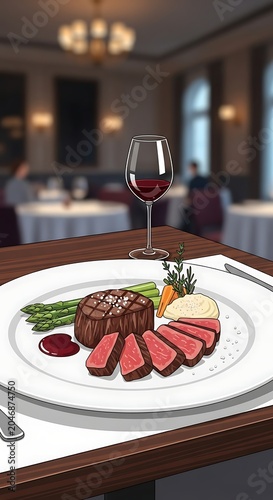 Elegant fine dining dish with wine pairing indoors.