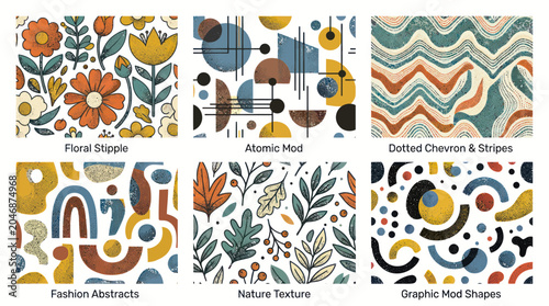 Mid Century Modern Retro Patterns Collection: Floral, Abstract, Geometric & Nature Textures