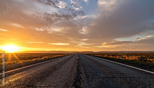 Endless Road at Sunset - A Journey into the Horizon.