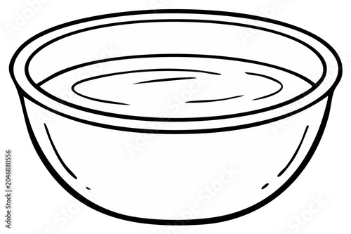 Simple line drawing of a round bowl filled with liquid showing ripples on the surface