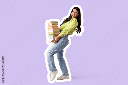 Beautiful woman with stack ...