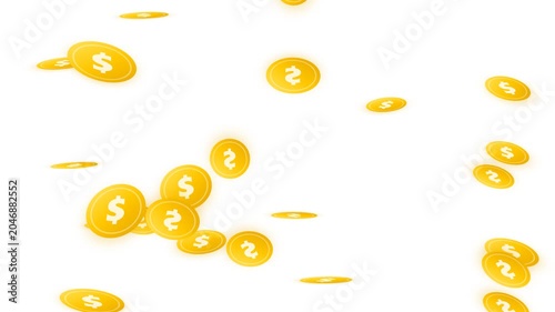 Falling Gold Dollar Coins Rain Animation on White Background