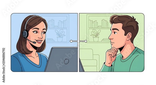 Young woman using video call on laptop at home.