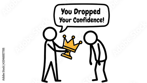 Stick Figure Returning Dropped Confidence with Crown Symbol Illustration Stick Figure Motivation Concept – World Mental Health Day Crown Clipart
