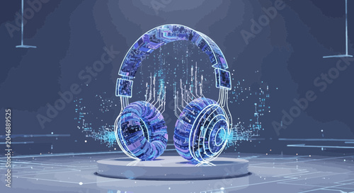 Foto Futuristic Blue Headphones on Display.