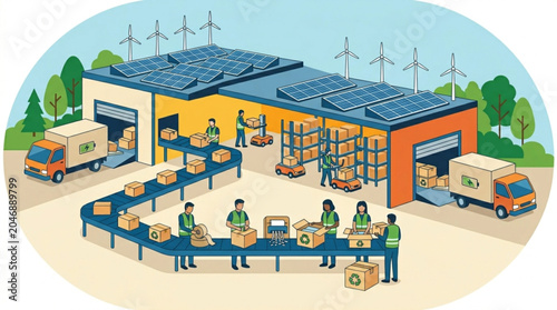 Sustainable Factory Production Line with Renewable Energy Sources.
