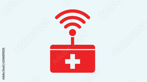 Smart emergency kit macro studio graphic emitting wireless signal for digital healthcare marketing