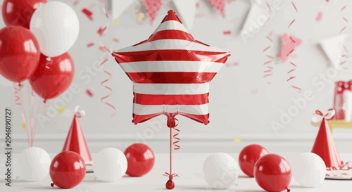 Konstfotografi Red and white striped party balloon.