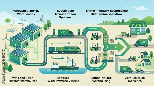 Sustainable logistics and renewable energy infrastructure illustration.