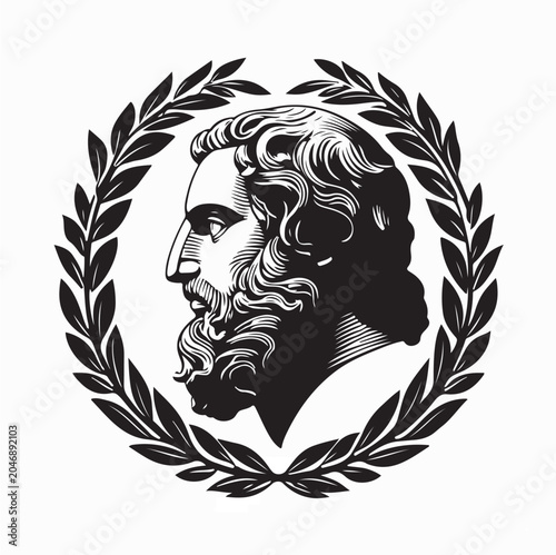 Canvastavla Classical Greek Thinker Wreath Logo Vector Illustration On White Background