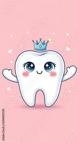 Cute cartoon elephant with crown and heart decorations.