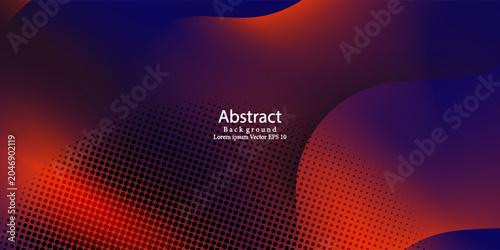 Tableau sur toile Dark blue abstract geometric shape on bright orange gradient background with halftone overlay texture
